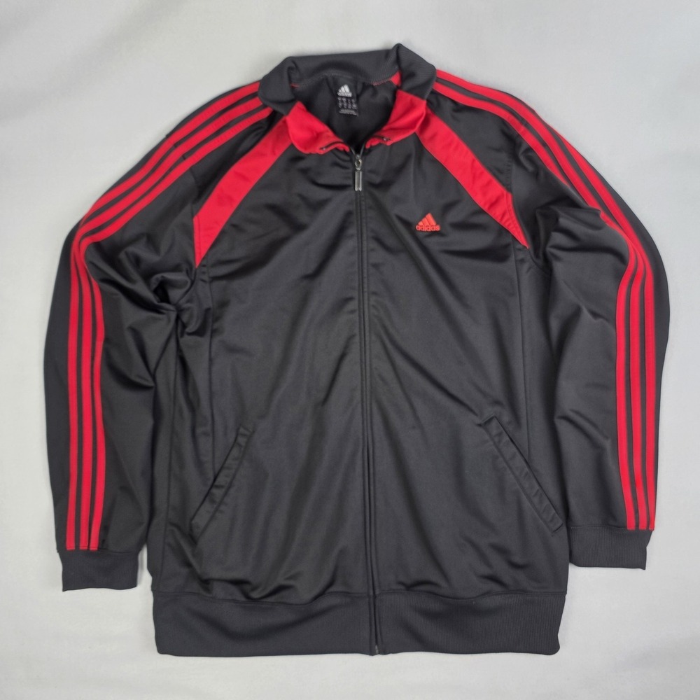 Vintage Y2k Adidas Track Jacket Mens XL Black Red Firebird Trefoil 3 Stripes